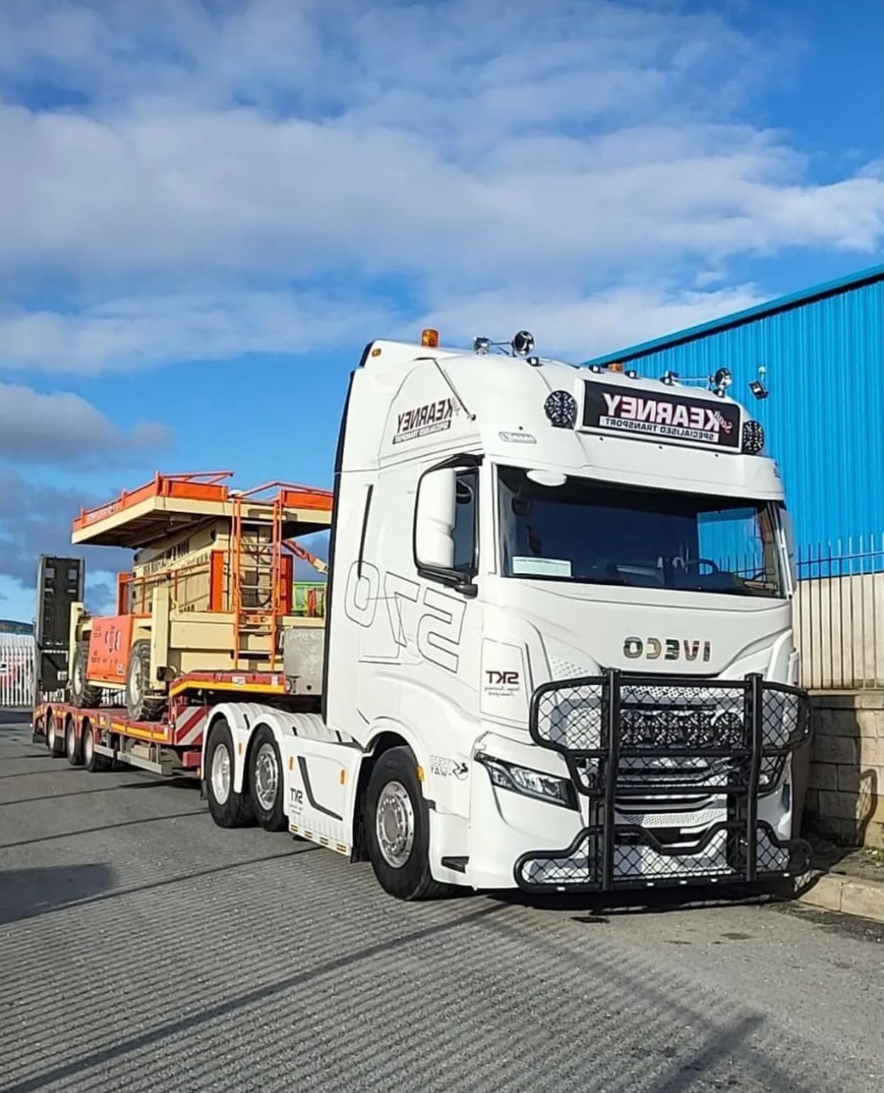 Sean Kearney Transport Hiab trucks for heavy equipment transport with construction lifts